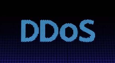 Digital Illustration of Distributed Denial of Service Acronym with Textured Dots on Dark Gradient Background