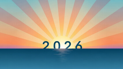 Future Horizon: A hopeful dawn breaks over the horizon, with the year 2026 emblazoned against the radiant sun. A symbol of optimism for a new era