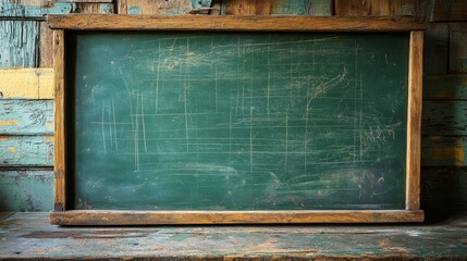 Vintage Chalkboard with Rustic Wooden Frame on a Weathered Table