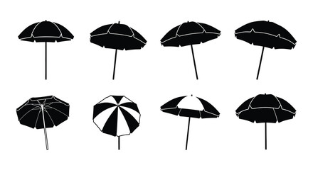 Obraz premium A collection of black beach umbrellas isolated on a white background