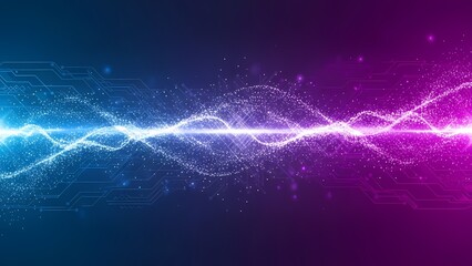 Abstract vibrant blue and purple electric energy waves with glowing connection points.
