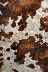 Natural cowhide leather texture with brown and white spotted pattern, realistic organic surface detail for rustic design, upholstery and fashion backgrounds
