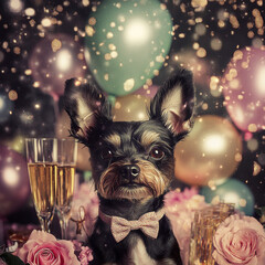 champagne celebrating dog