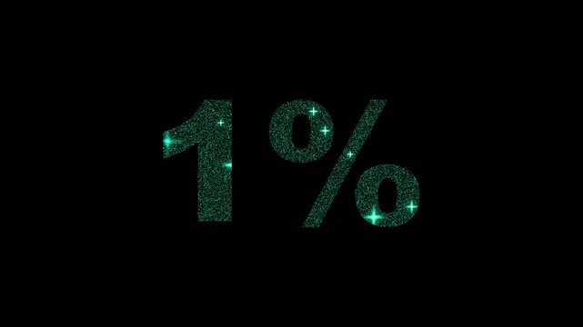 One Percent Sparkling Colorful Glitter Number with Starburst Effects on Black Background 1 percent