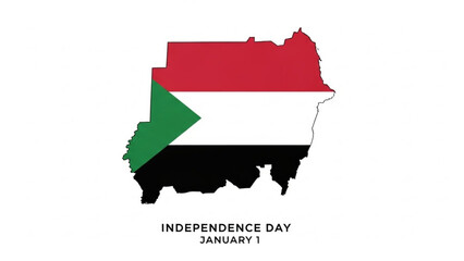 Sudan Independence Day: The outline of Sudan, a nation rich in history, adorned with its national flag, symbolizes unity and independence. A solemn commemoration of freedom and national pride.