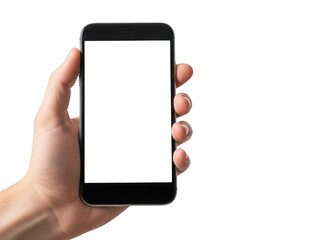 Hand holding smartphone isolated on transparent background