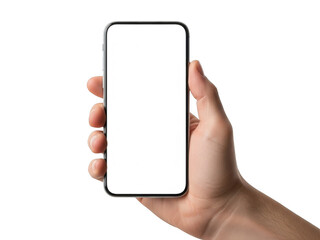 Hand holding smartphone isolated on transparent background