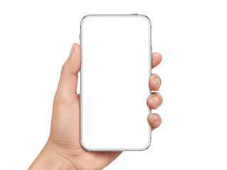 Hand holding smartphone isolated on transparent background