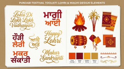 graphic maghi  lohri sikhpunjabi typography quote set for themed visual design projects ready for posters cards web banners and social media graphics