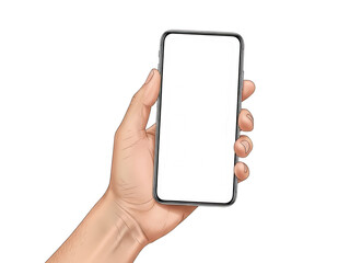 Hand holding smartphone isolated on transparent background