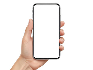 Hand holding smartphone isolated on transparent background