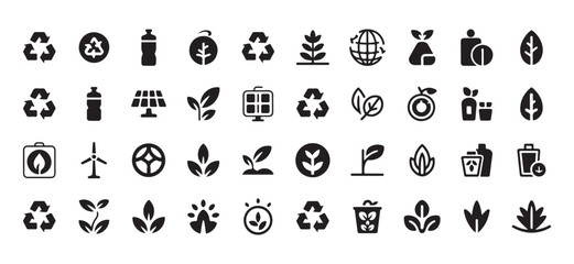 Fototapeta premium Zero Waste Lifestyle and Environmental Sustainability Solid Icon Set