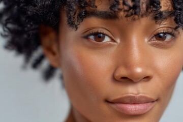 Black woman with natural hair showcasing healthy skin and beauty