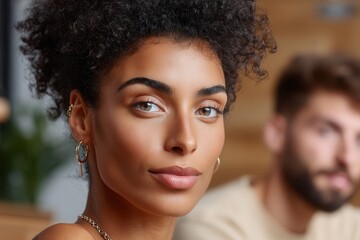 Young woman posing, focusing on natural beauty and healthy skin