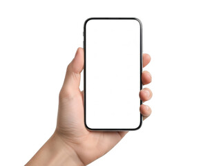 Hand holding smartphone isolated on transparent background