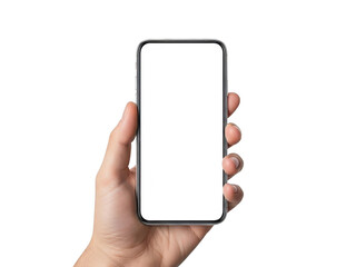 Hand holding smartphone isolated on transparent background