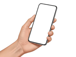 Hand holding smartphone isolated on transparent background