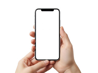 Hands holding smartphone isolated on transparent background