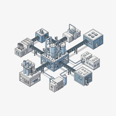 Fototapeta premium Isometric Industrial Complex with Connected Factories and Production Units.