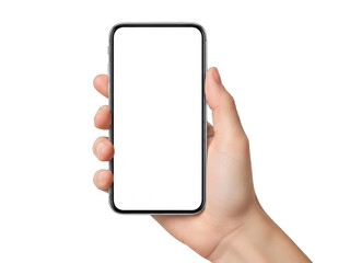 Hand holding smartphone isolated on transparent background