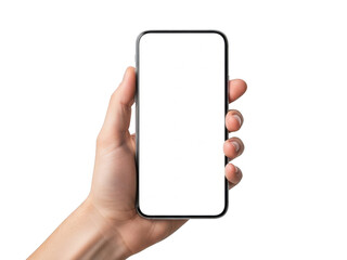 Hand holding smartphone isolated on transparent background