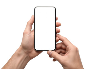 Hands holding smartphone isolated on transparent background