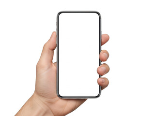 Hand holding smartphone isolated on transparent background