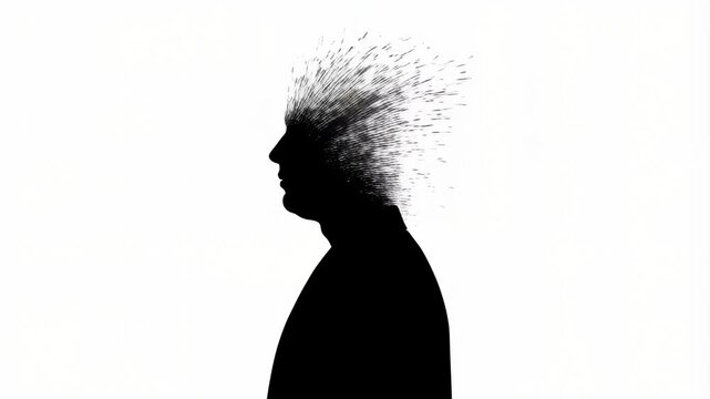 Silhouette head exploding into particles: exploring mind expansion and creativity