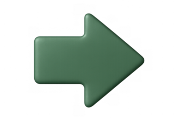Green 3d arrow pointing right, symbolizing direction, progress, next, or advance on a transparent background