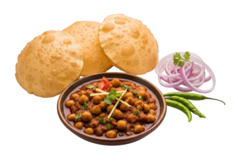 Puffed bread with chickpea curry