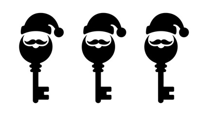 Obraz premium Black silhouette vector illustration featuring three christmas santa key icons