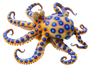 Vibrant blue-ringed octopus displaying its colors
