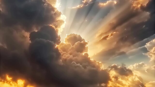 Ethereal flight through heavenly clouds concept. A stunning display of light and clouds depicting a serene atmosphere.