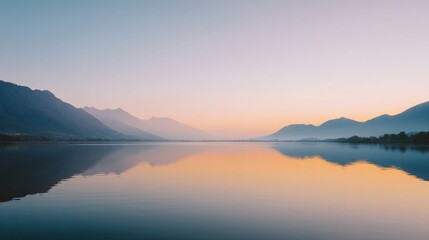 Serene sunrise reflections mountain lake landscape photography calm waters tranquil environment