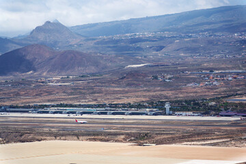 Greenhouses on coast near Tenerife airport, sunny summer day, Canary Islands, Spain