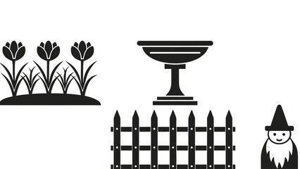 Gardening icons with fence and gnome