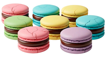 ia generated. Colorful macarons with chocolate filling isolated on transparent background
