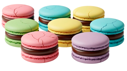 ia generated. Colorful macarons with chocolate filling isolated on transparent background