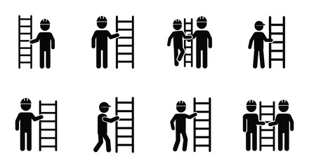 Construction workers depicted using ladders in various positions and scenarios © Nayem