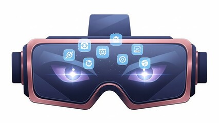 Virtual reality headset with icons.