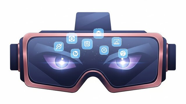 Virtual reality headset with icons. - Powered by Adobe