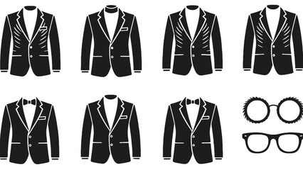 Elegant black tuxedos and stylish glasses illustrations