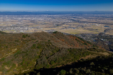 小倉山展望台から望む濃尾平野（ドローンによる空撮）