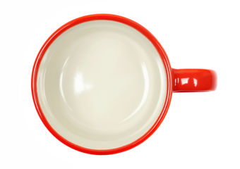 Close up of red coffee mug isolated on white background, top view, clipping path