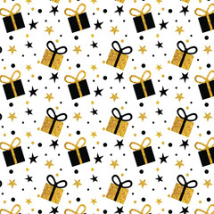 Seamless new year pattern created in golden gradient.  Repeat pattern for gift cover, packaging, wrapping paper, fabric.