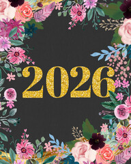 Gold pink waterclour  flower 