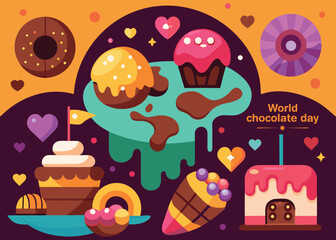 A colorful collection of sweet desserts and treats for world chocolate day celebration