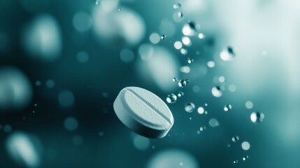 White Round Electrolyte Tablet Dissolving in Water with Fizzy Bubbles