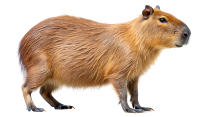Standing capybara on white background