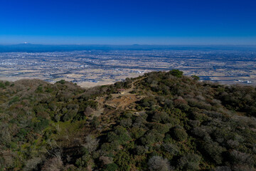 小倉山展望台から望む濃尾平野（ドローンによる空撮）